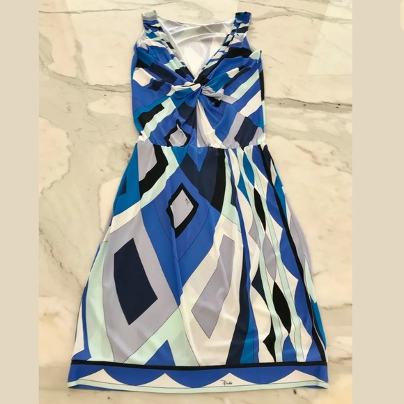 EMILIO PUCCI BLUE MULTI VISCOSE DRESS MODEL 12RL90 SIZE IT 42 / US 8 - Picture 6 of 16